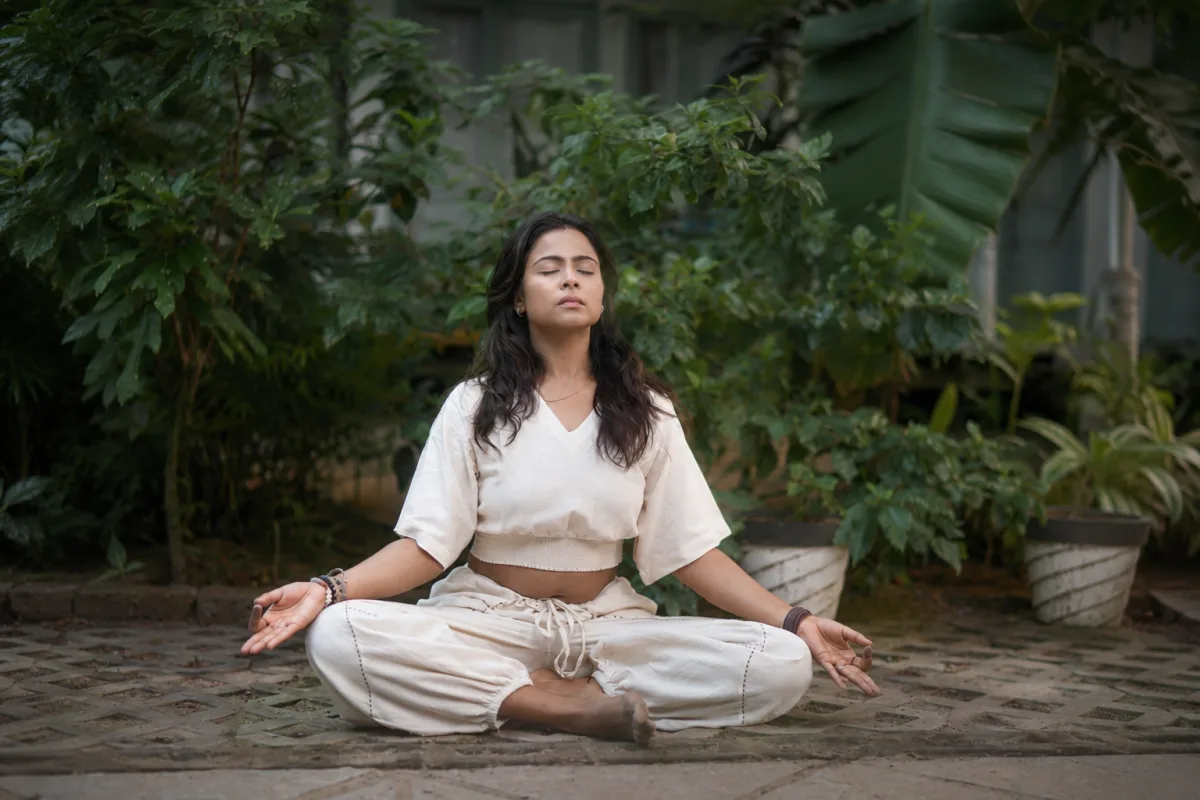 Yoga practitioner in deep alignment in studio