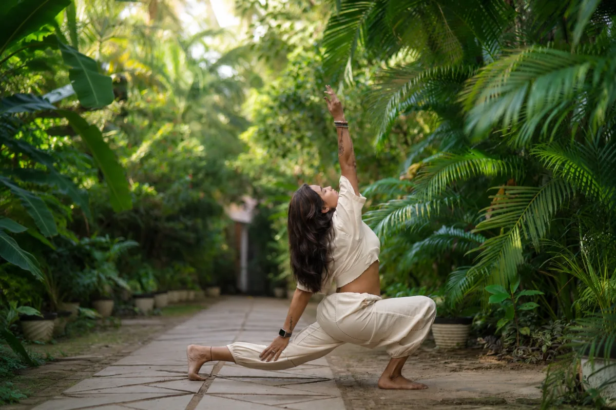 Tranquil yoga adjustments in virtual classroom